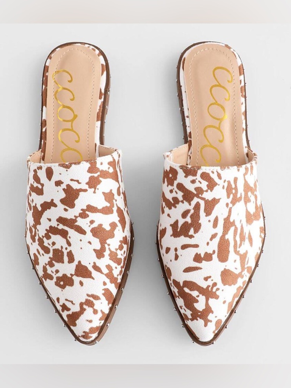 Cow Print Mule Pointed Toe Calf Hair Boho Festival Slip On Studded Designer  9